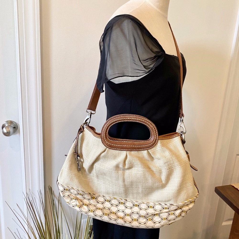 Vintage Fossil Canvas & Leather Satchel Crossbody